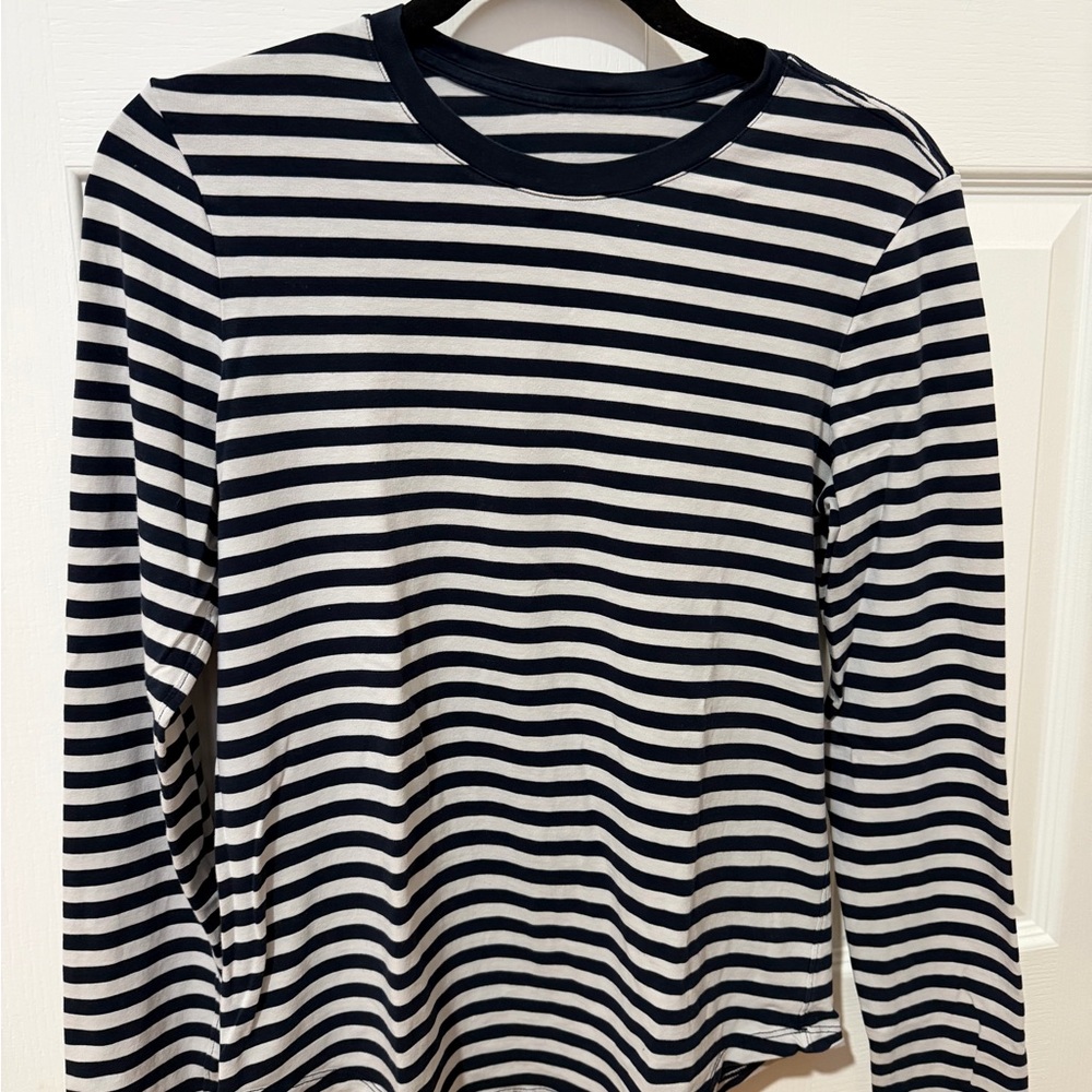 lululemon Long Sleeve Navy and White Striped Tee
